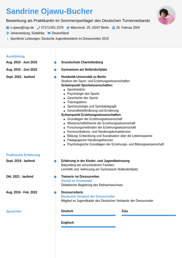 Lebenslauf Beispiel für Praktikanten Jobseeker