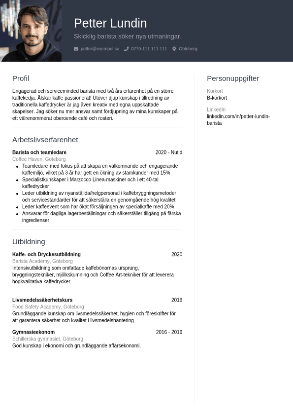 Barista CV Exempel Jobseeker