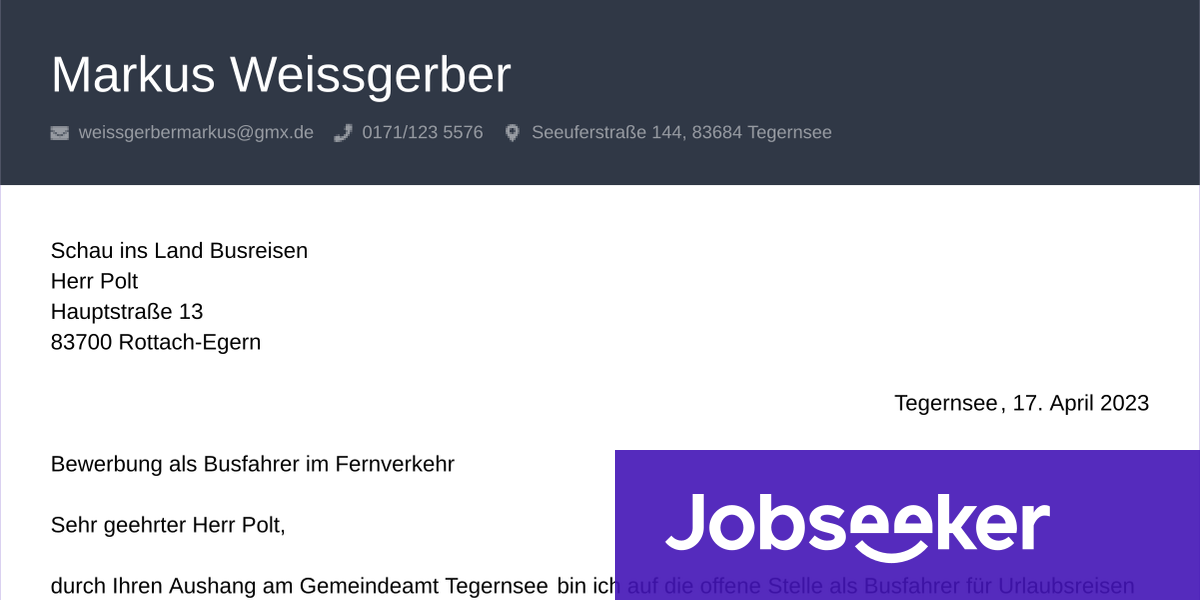 Bewerbungsschreiben Beispiel F R Busfahrer Jobseeker