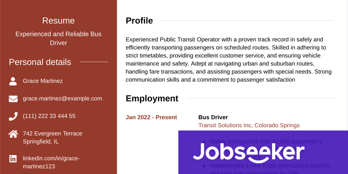 Bus Driver Resume Example Jobseeker