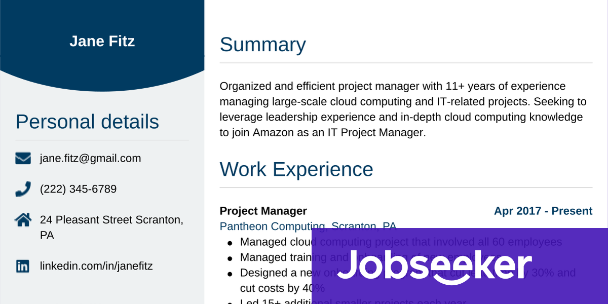 Project Manager Resume Example Jobseeker
