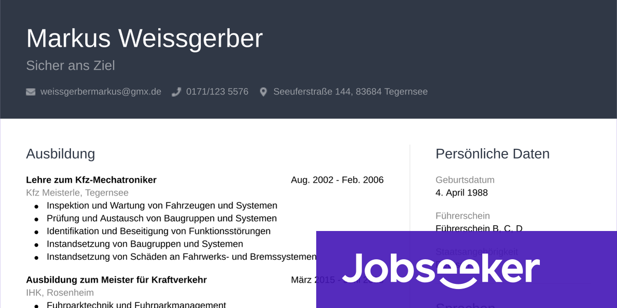 Lebenslauf Beispiel Busfahrer Jobseeker