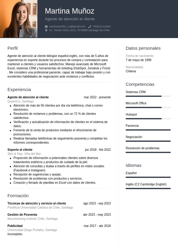 Atención Al Cliente: Ejemplo De Currículum | Jobseeker
