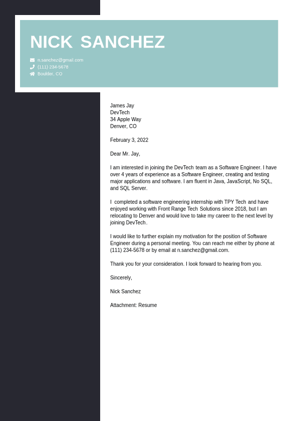 cover letter example software engineer