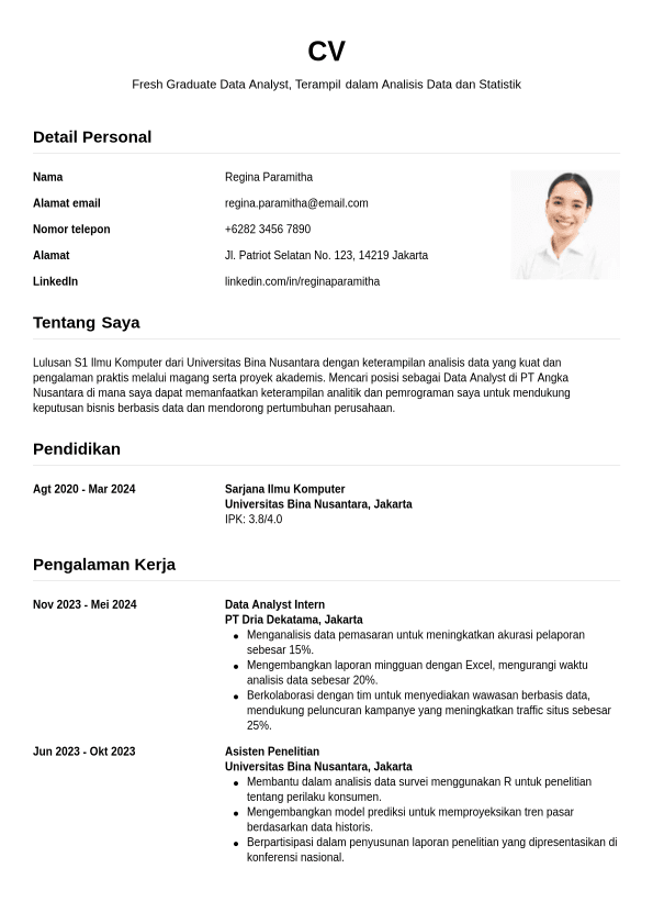 Contoh CV Fresh Graduate | Jobseeker