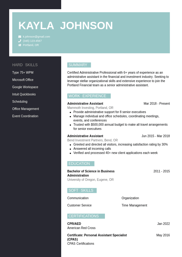 Administrative Assistant Resume Example | Jobseeker