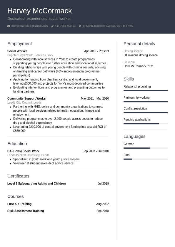 Social Worker CV Example | Jobseeker