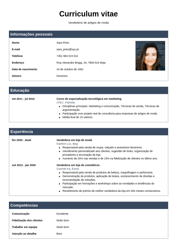 Exemplo De Curriculum Vitae Para Estágio | Jobseeker