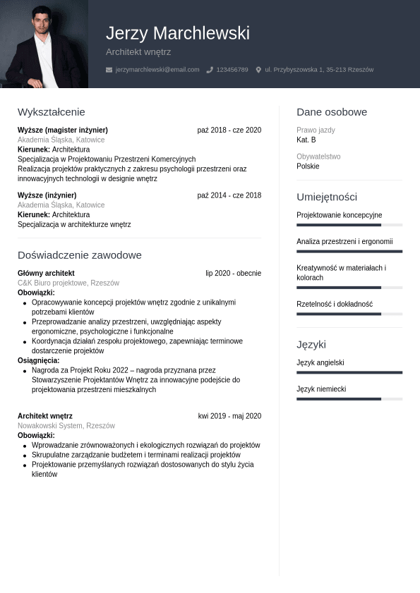 Profesjonalne CV Dla Architekta – Przykład | Jobseeker