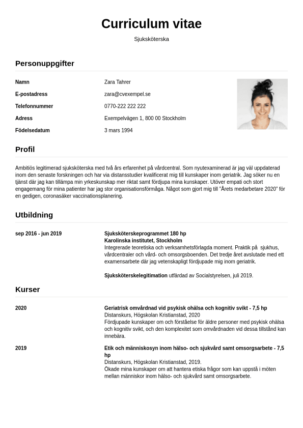 CV Exempel Sjuksköterska | Jobseeker