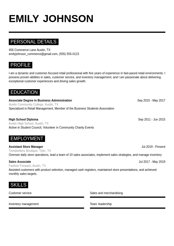 retail professional resume format