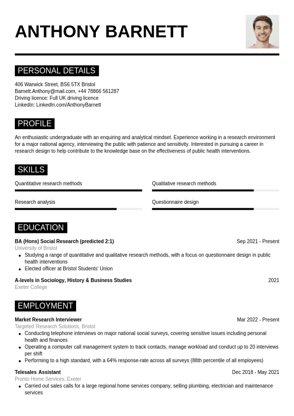 University Student CV example | Jobseeker