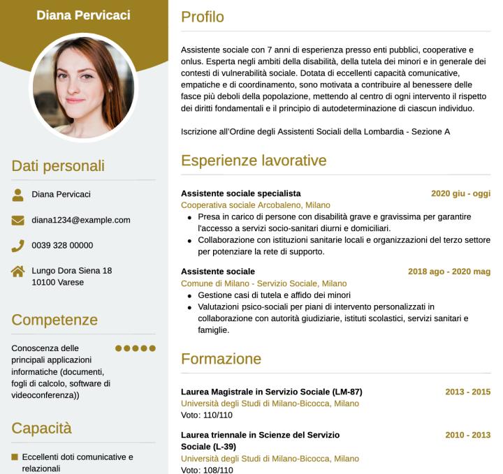 Competenze comunicative nel CV - Assistente sociale