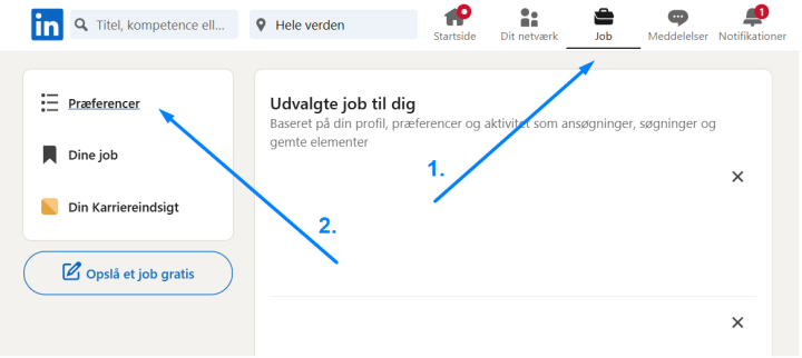 Screenshot der viser knappernes placering på brugergrænsefladen i trin 1 og 2, når man uploader et CV til LinkedIn Recruiter