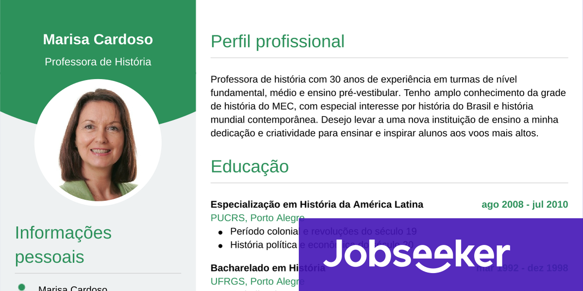 Exemplo de currículo de professor | Jobseeker