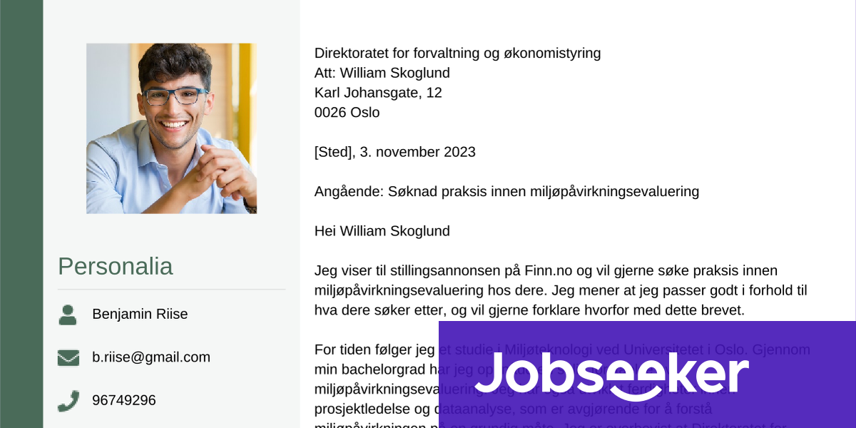 Praksisplass Jobbsøknad Eksempel Jobseeker 9853