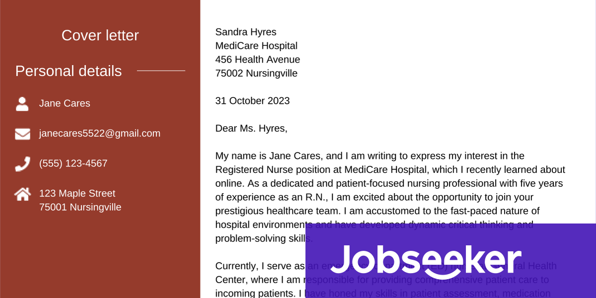 Nursing Cover Letter Example | Jobseeker